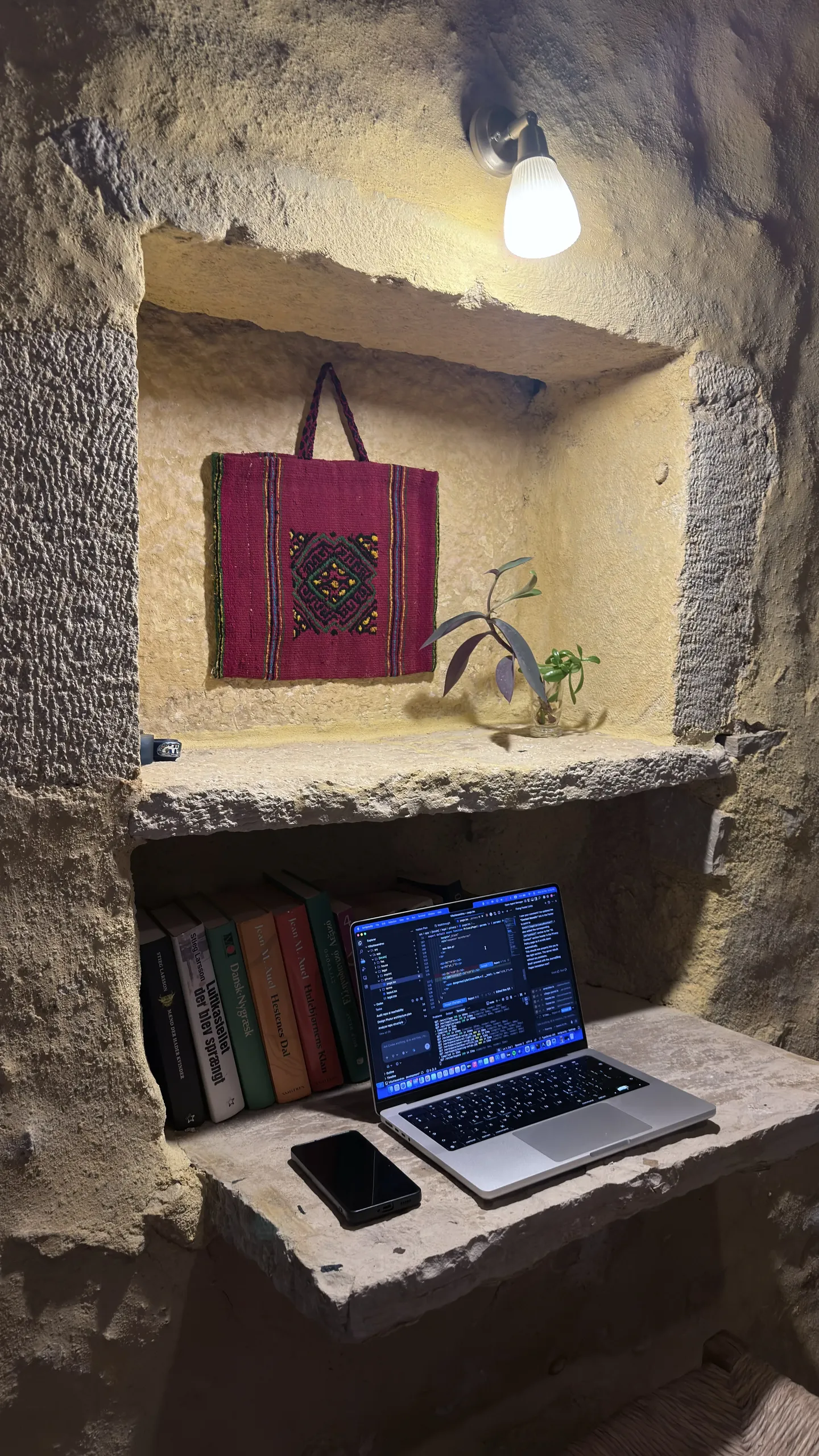Historic stone desk integrated into the architecture